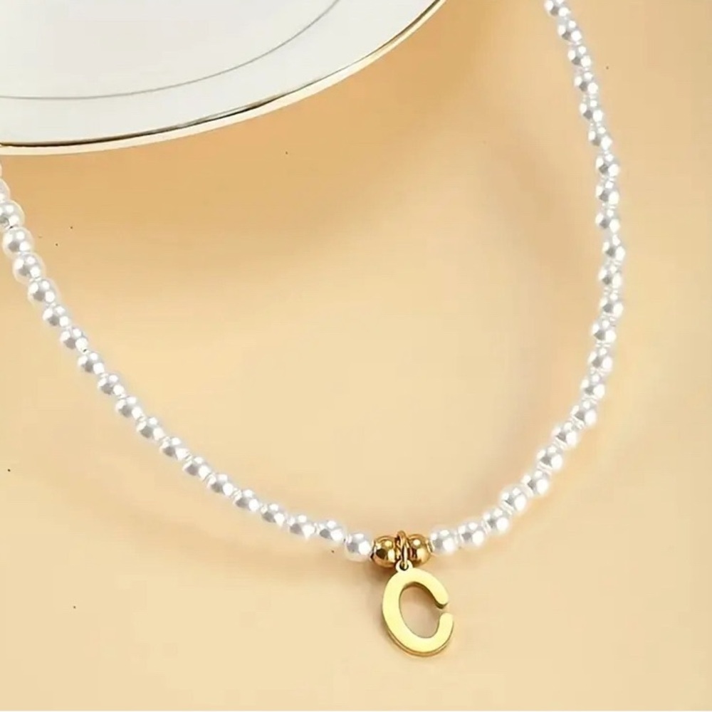 Letter “C” Initial On Faux Pearl Necklace